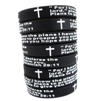 Inspirational Christian English jeremiah 2911 Black Silicone Bracelets - £1
